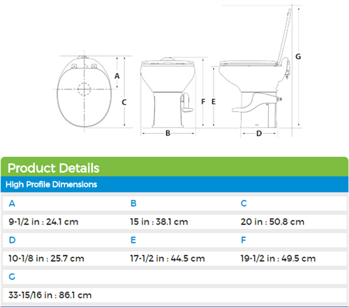 Thetford Aqua Magic Style II toilet with a revolutionary flush valve that wipes clean with every flush.