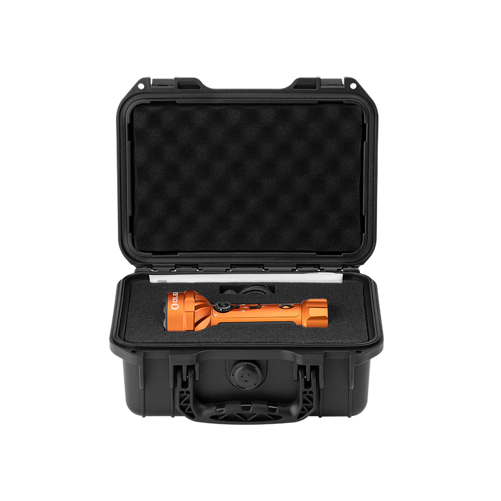 Olight Marauder Mini 2 flashlight with included protective storage case