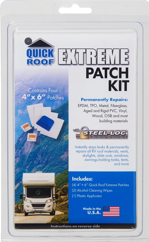 Quick Roof Extreme Patch Kit packaging with mountain and RV illustration