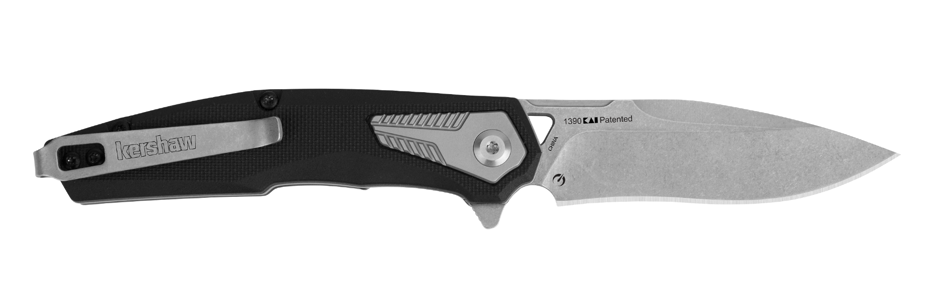 Open Kershaw Tremolo folding knife featuring a 3.125-inch stonewashed blade