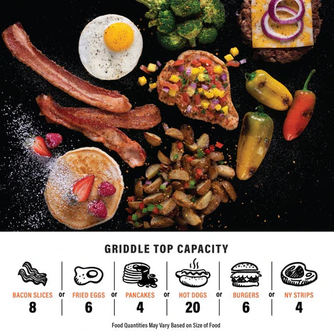 Adventure-ready portable griddle with dual cooking zones and compact design