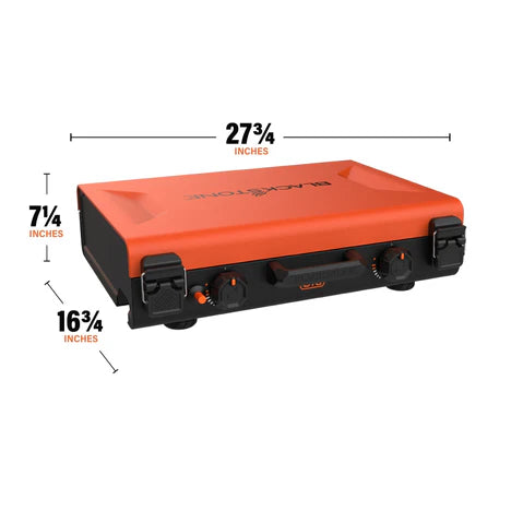 Orange toolbox with dimensions labeled on a white background