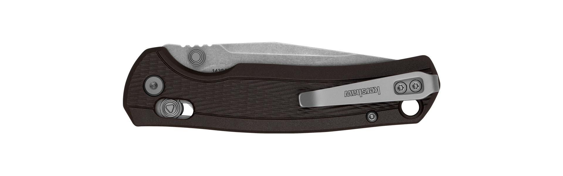 Open Kershaw Maneuver folding knife featuring a 3.15-inch stonewashed blade