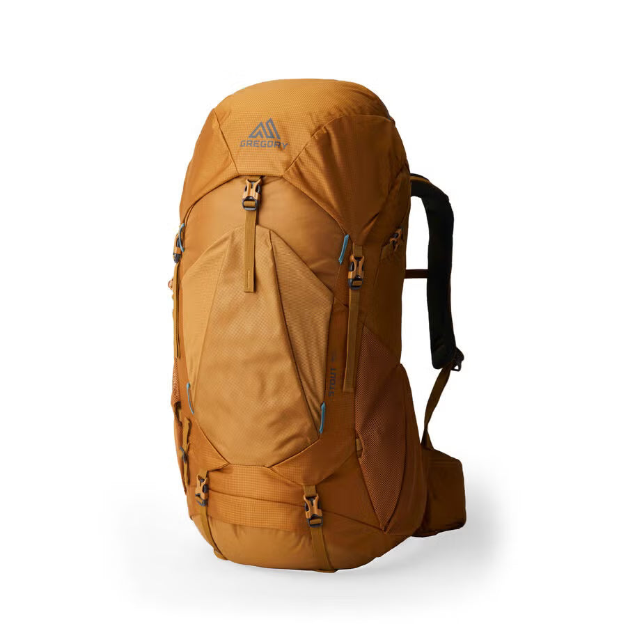 Men's 45L backpacking pack with adjustable torso length and breathable 3D foam backpanel