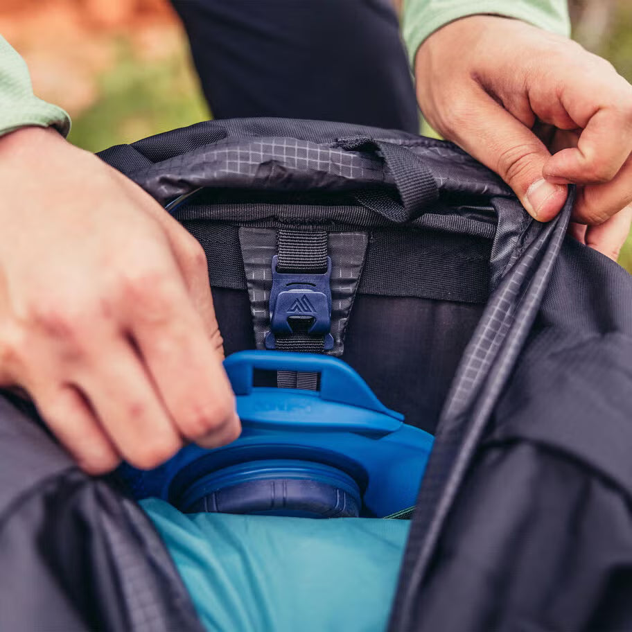 70L Gregory backpacking pack with top and bottom access compartments for gear organization