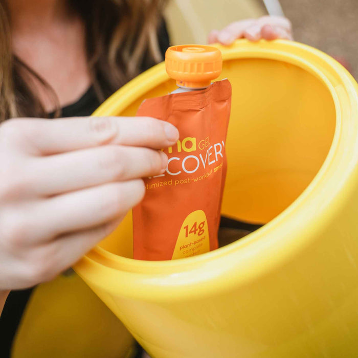 Bear Keg in use at a campsite – A properly stored Bear Keg at a campsite, protecting food from bears.
