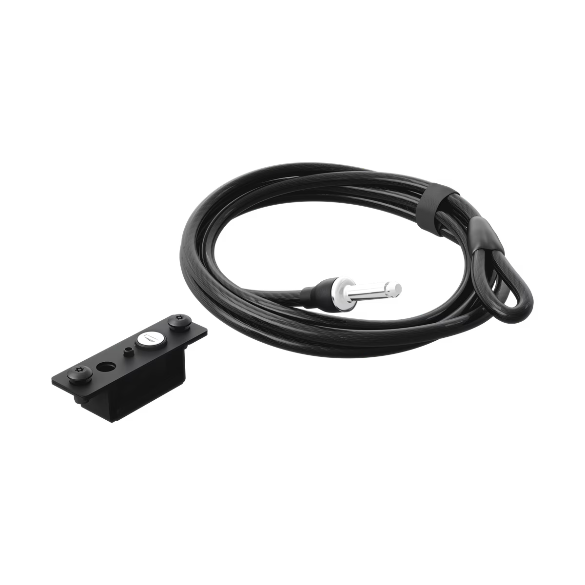 Black cable with a connector on a white background