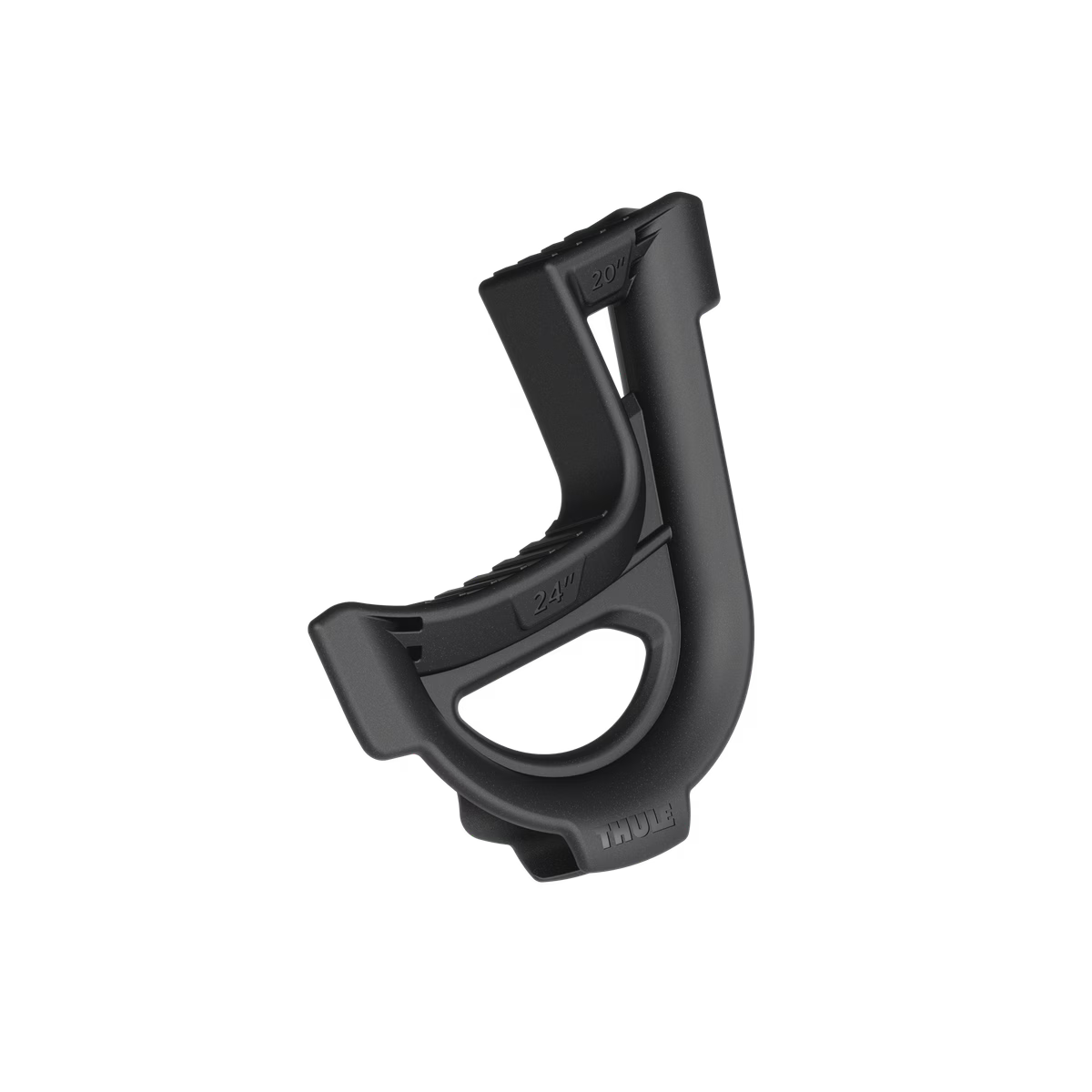 Black plastic clip with 'THULE' branding on a white background