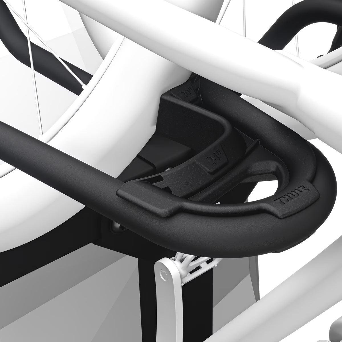 Close-up of a black bike lock on a white background