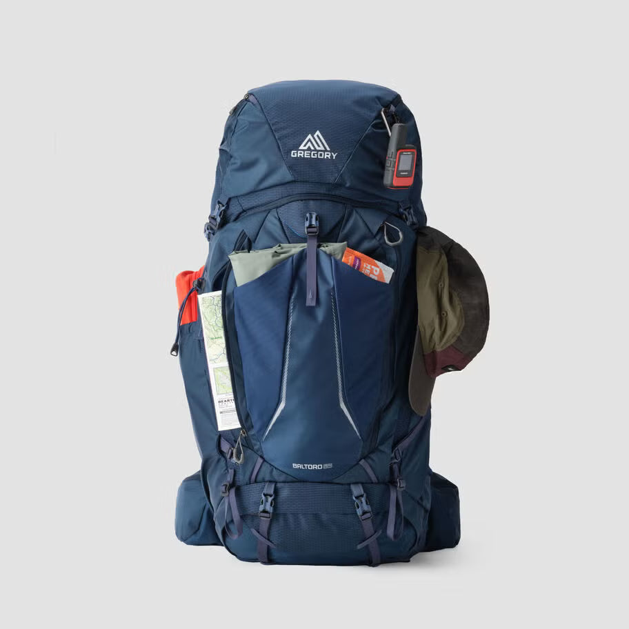 Side view of the Baltoro 65 Stellar Blue backpack