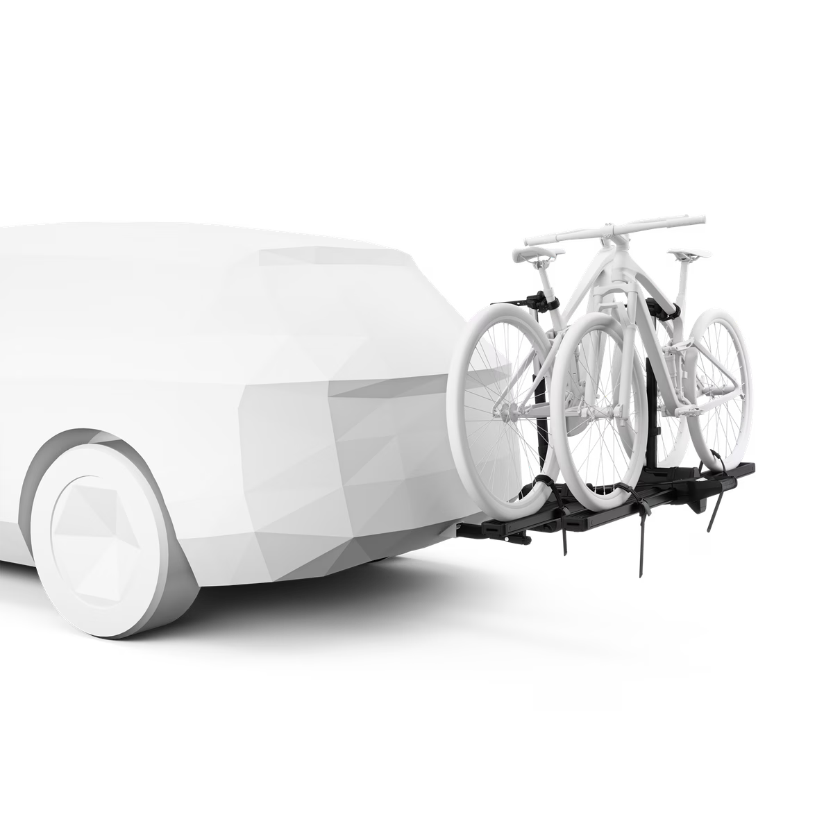 Telescopic 180-degree pivoting arms on Thule Vero for independent bike loading and unloading