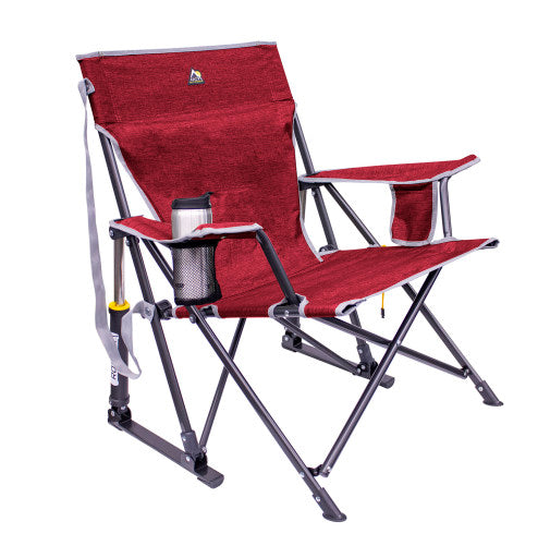 Portable camping rocking chair with beverage holder and phone pocket