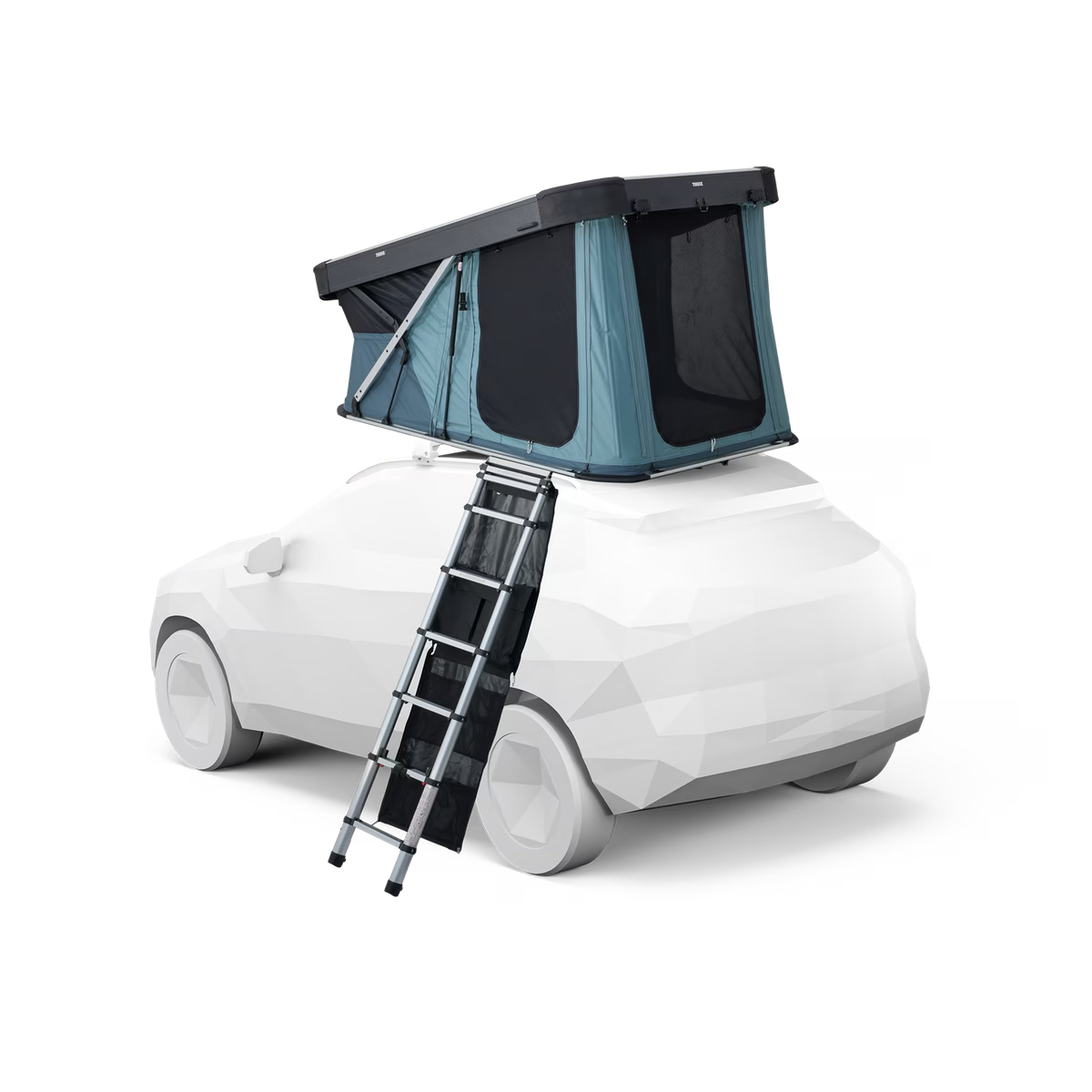 Thule Widesky hardshell rooftop tent mounted on vehicle roof rack