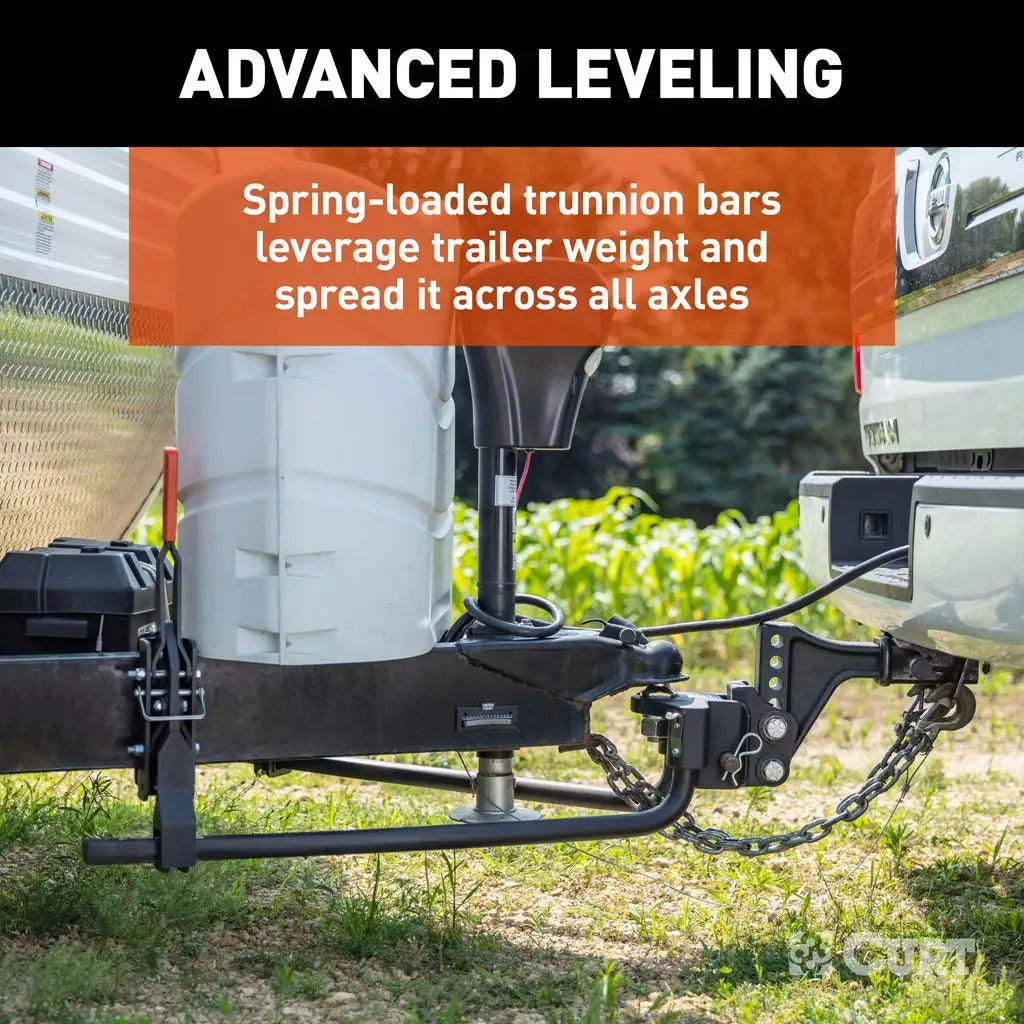 CURT TruTrack hitch rated for up to 10,000 lbs GTW and 1,000 lbs TW, with a 2-inch receiver tube size