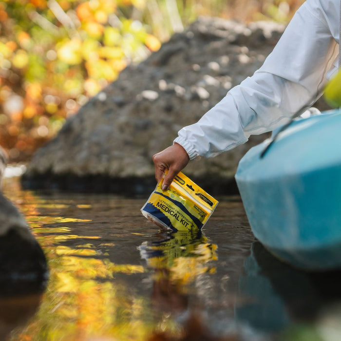 Waterproof ultralight first aid kit designed for multi-sport use