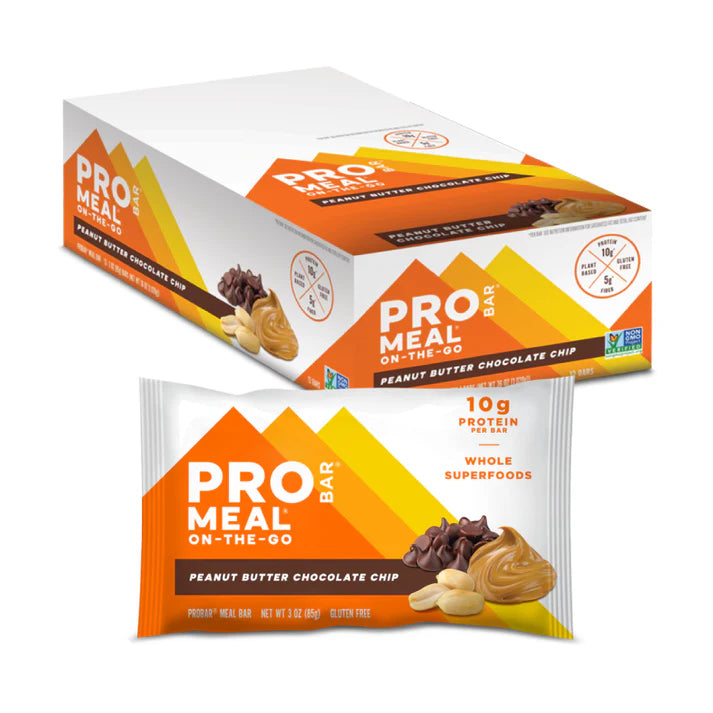 MEAL bar with peanut butter, dark chocolate chips, oats, and seeds for a filling on-the-go meal.