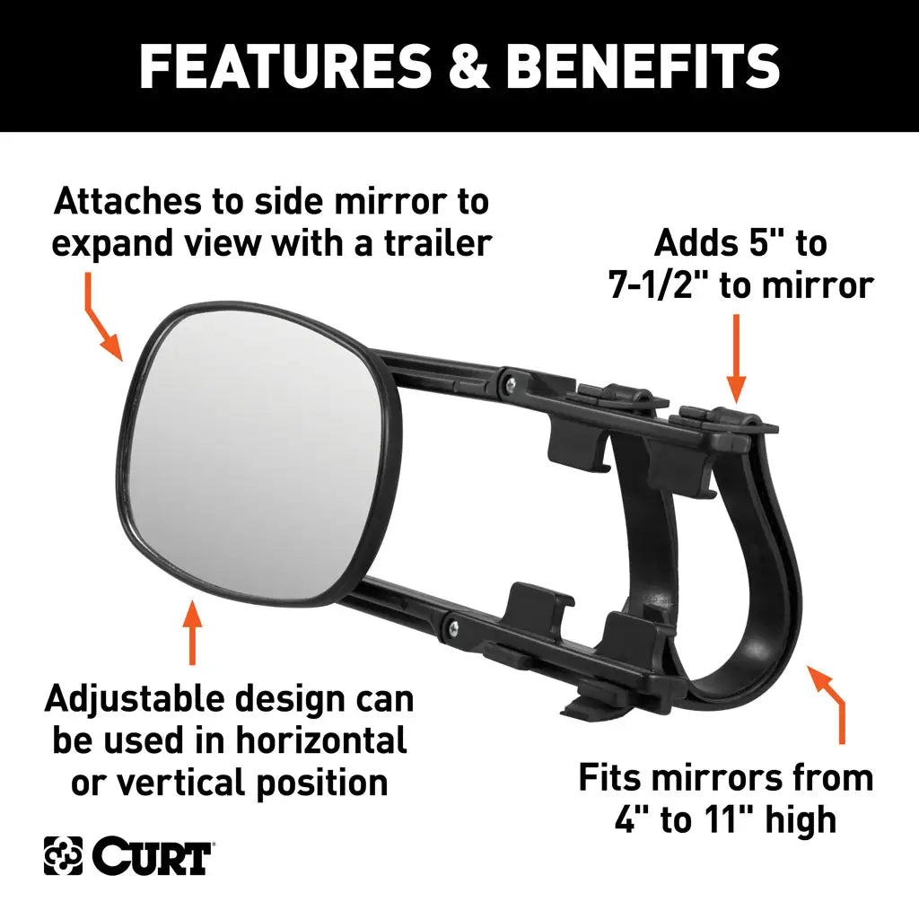 Black plastic extended towing mirror with articulating head