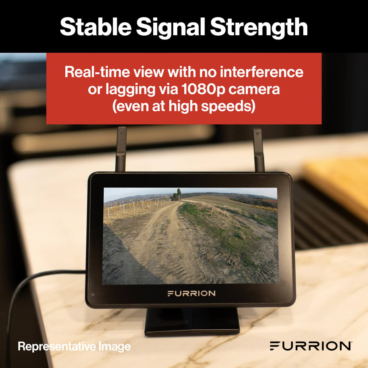 Furrion Vision S+ 2.4 GHz wireless backup camera system providing stable, lag-free video transmission.