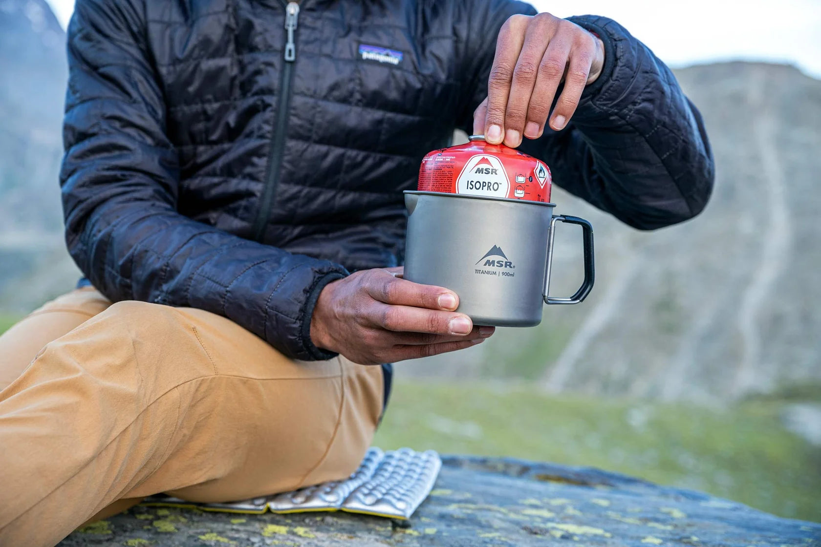 MSR Titan titanium pot with folding comfort handles