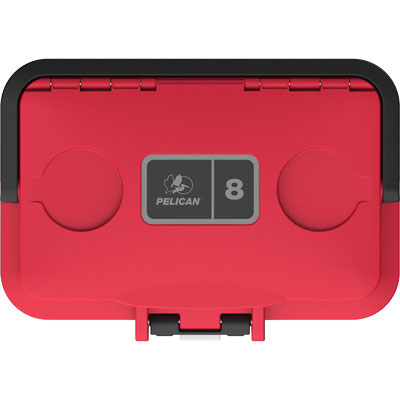 Red Pelican case with black lid on a white background