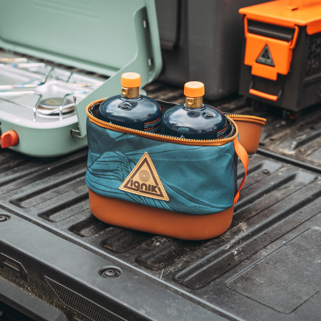 Ignik propane bottle case for camping and RV trips