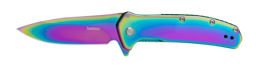 Multicolored folding knife on a white background
