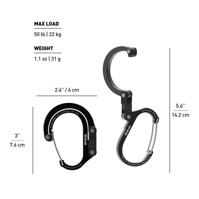 Multi-purpose gear clip with 360-degree swivel hook and pivoting joints