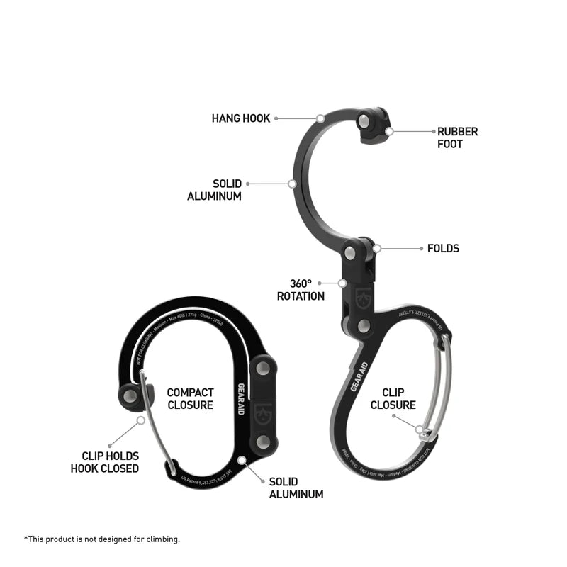 Heavy-duty aluminum gear clip that supports up to 60 lbs of equipment