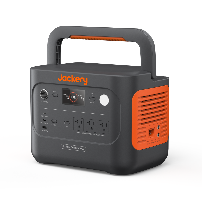 Jackery 1000 v2 power station with LCD display and ports visible