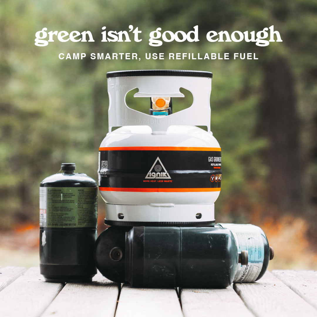 Gas Growler 3.8-pound propane tank ready to be filled at a propane station, DOT-approved and environmentally friendly