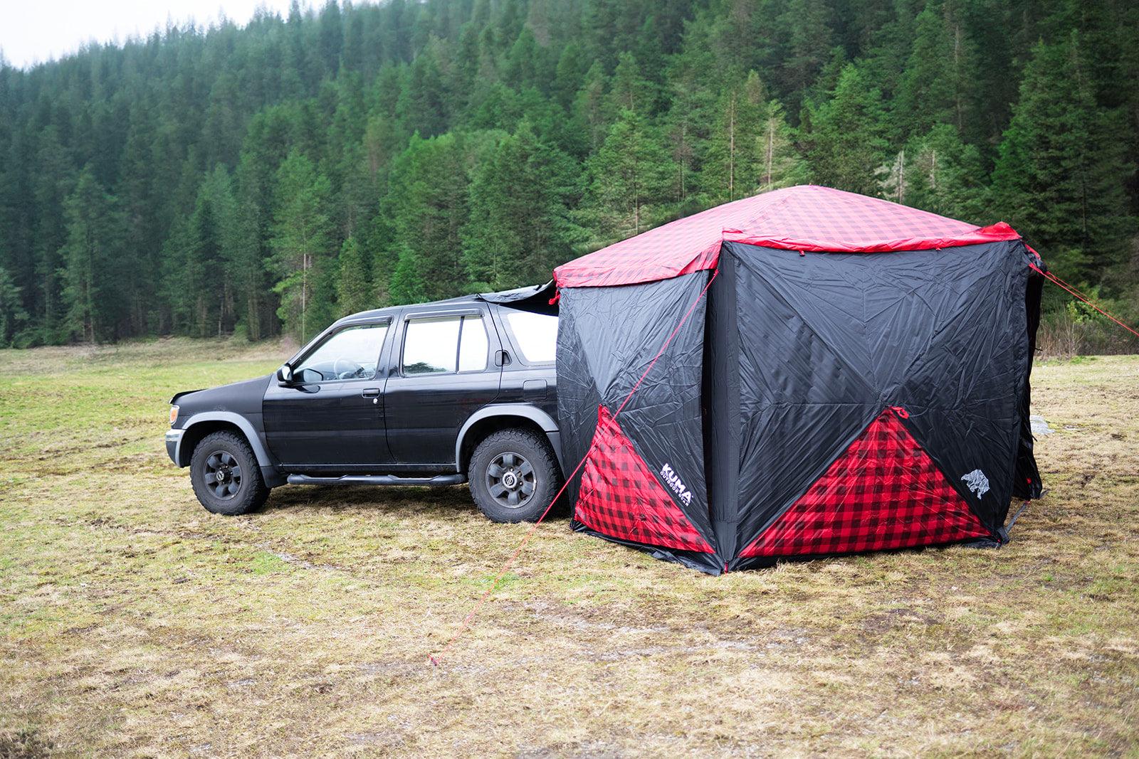 SUV Backed in into Kuma super Bear Den Deluxe Gazebo