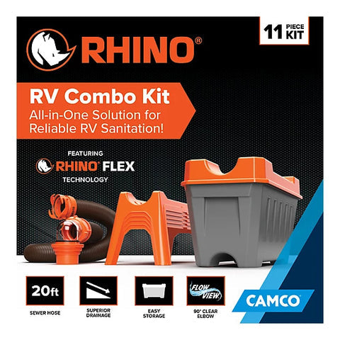 20-foot RhinoFLEX RV sewer hose kit with clear 90 degree elbow