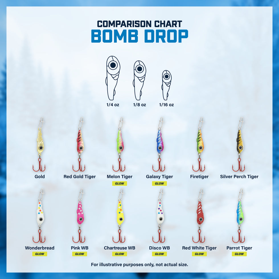 Clam Bomb Drop Spoon with treble hook for ice fishing