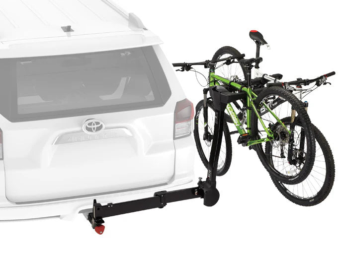 Swings away with bikes loaded to provide ultimate access to vehicle