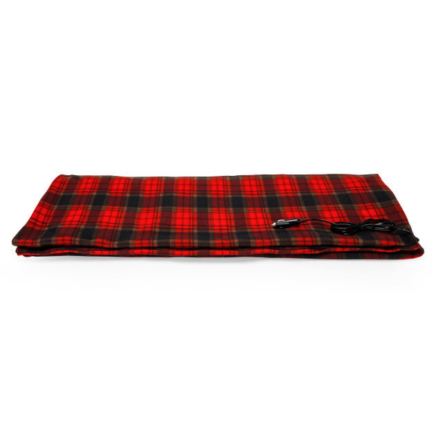 Camco electric heated fleece blanket red black plaid for RV and car use