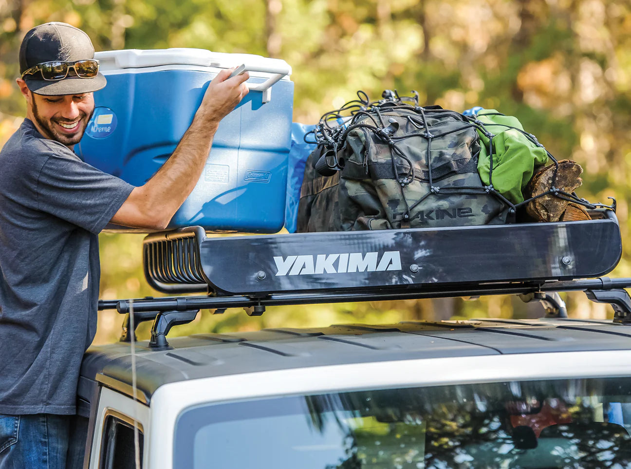 Yakima LoadWarrior with custom wind fairing for noise reduction during travel.