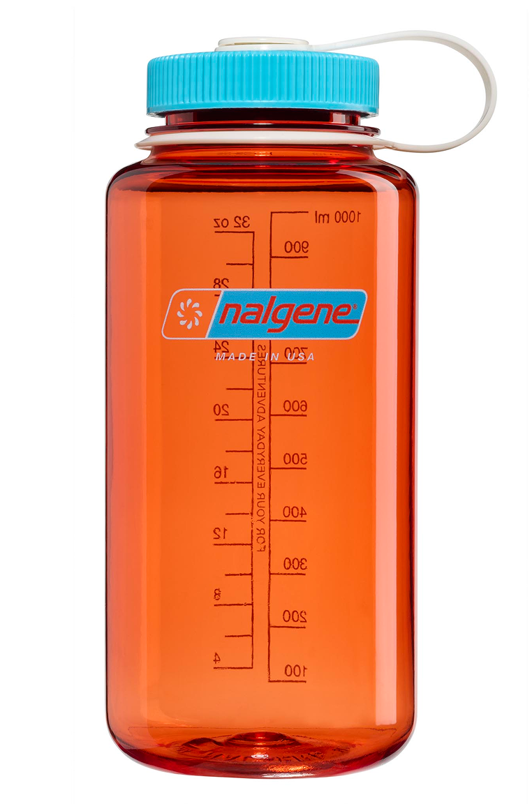 USA-made Nalgene Tritan Renew water bottle with straight-shouldered threads and secure cap