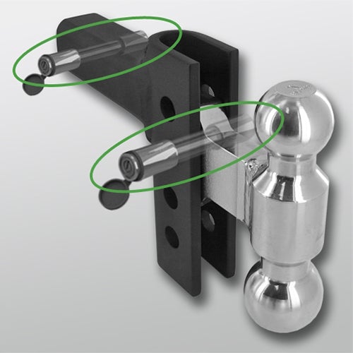 Tow hitch ball mount with two pins on a gray background