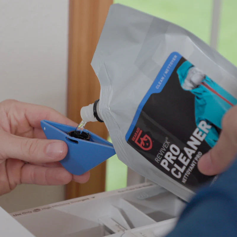 Washing a GORE-TEX jacket with Revivex Pro Cleaner to restore breathability