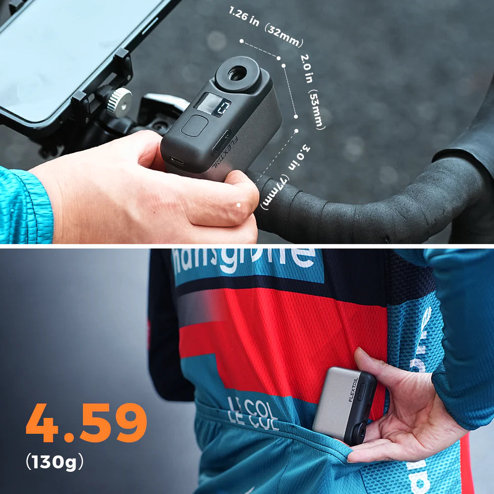 Compact rechargeable tire inflator for cycling and travel kits