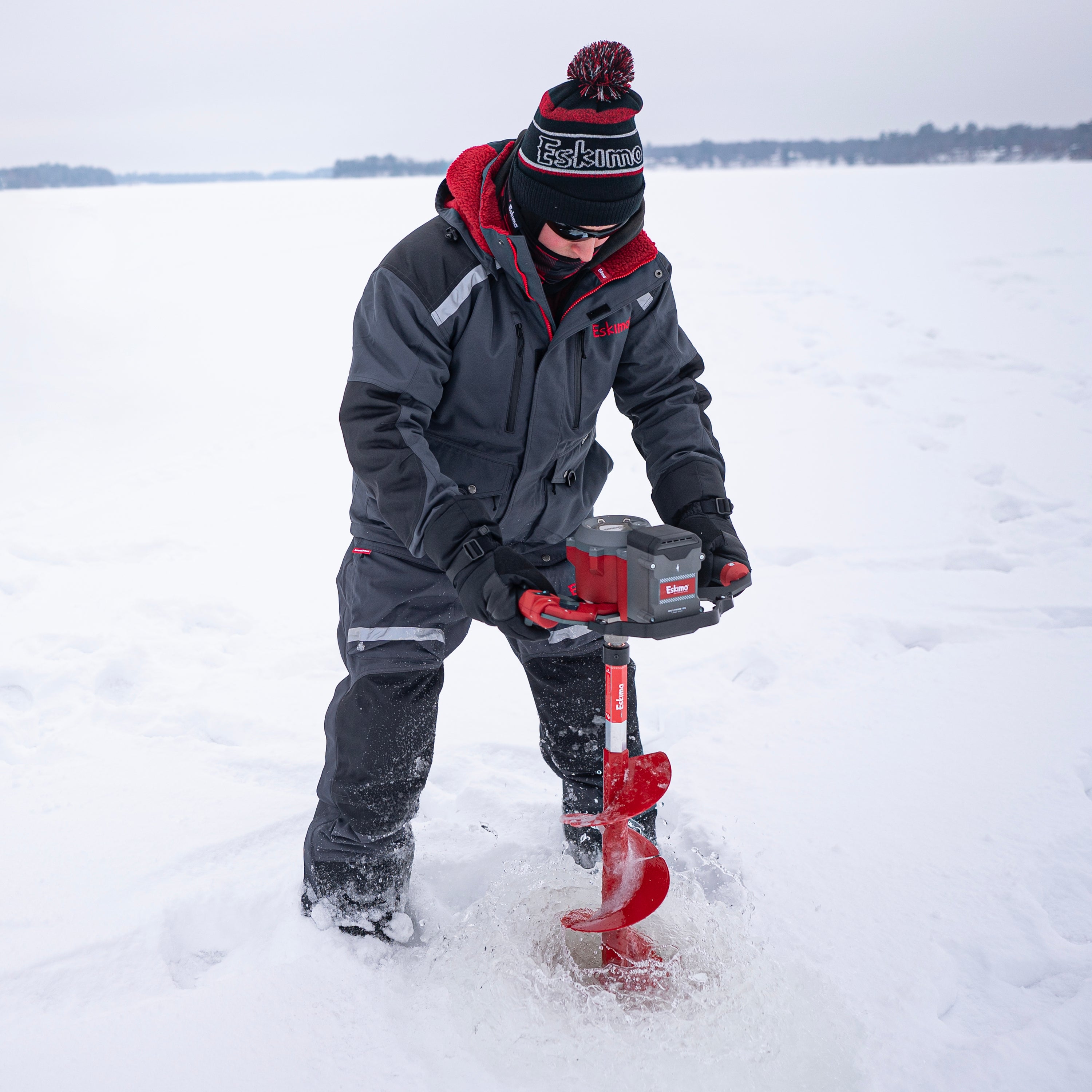 E40 8-inch composite electric auger with lightweight design and ergonomic powerhead for ice fishing