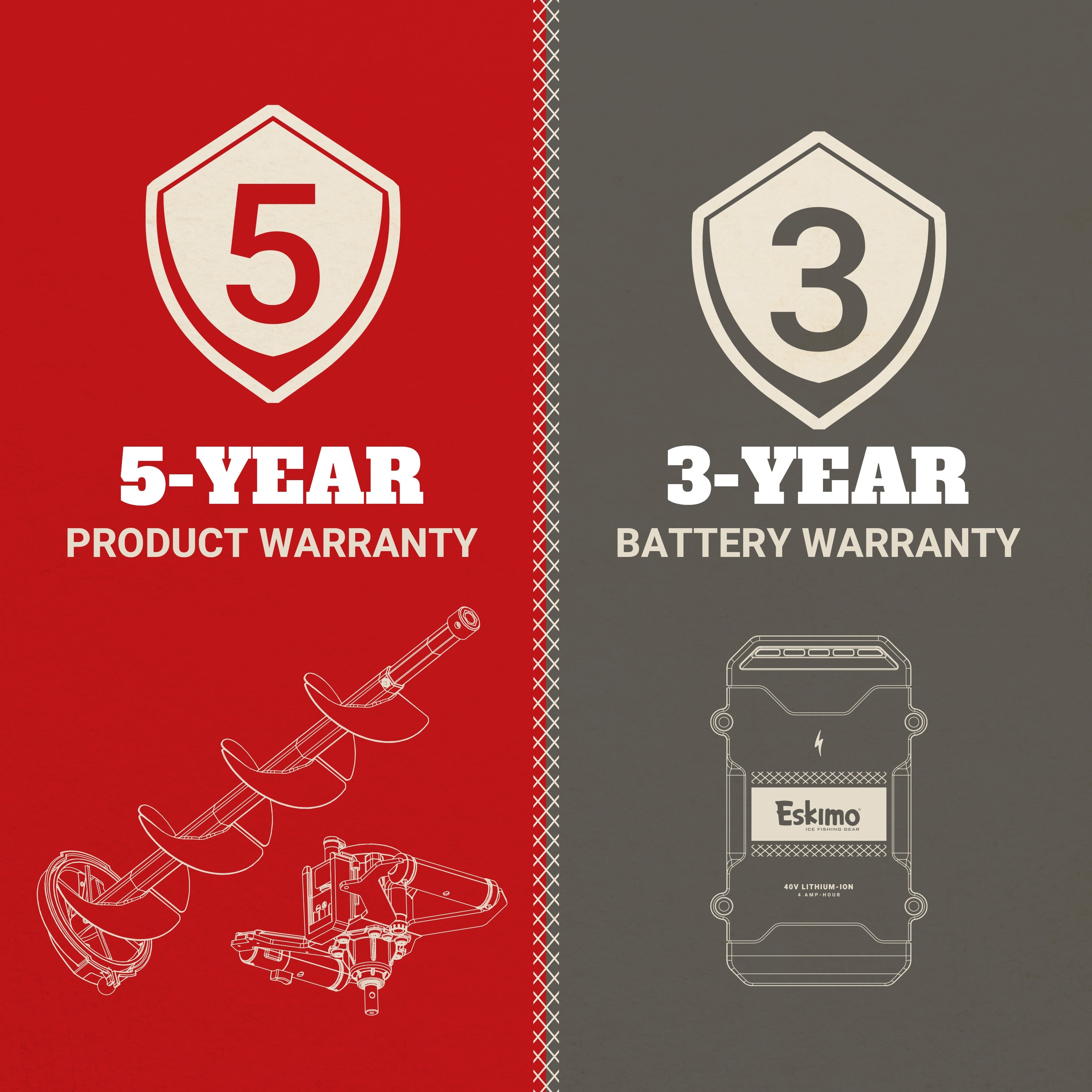 Fully assembled Eskimo E40 10-inch composite electric auger with 40V motor and lithium battery