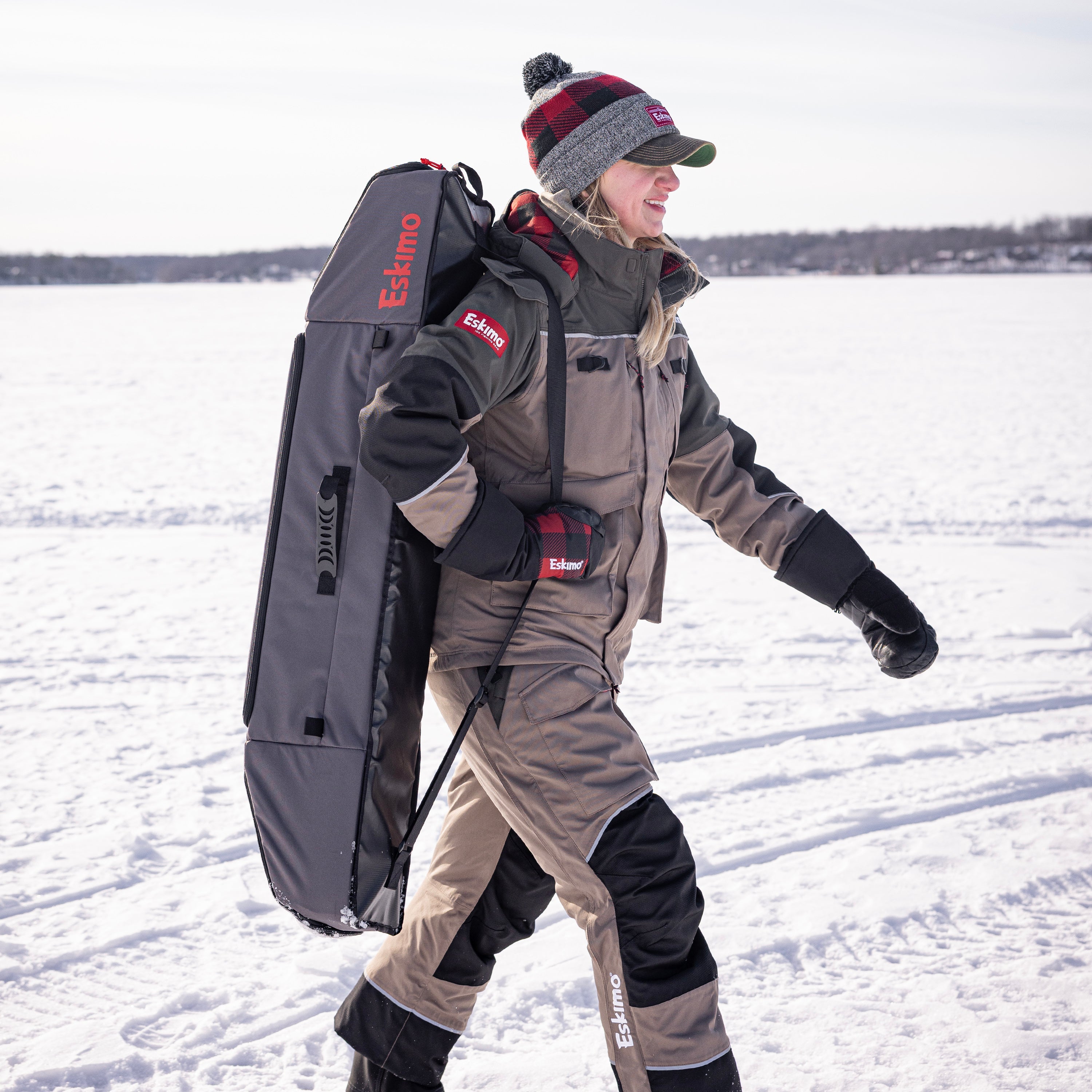 Eskimo 42-inch rod locker showing hard-sided rod tubes and 600D abrasion-resistant fabric