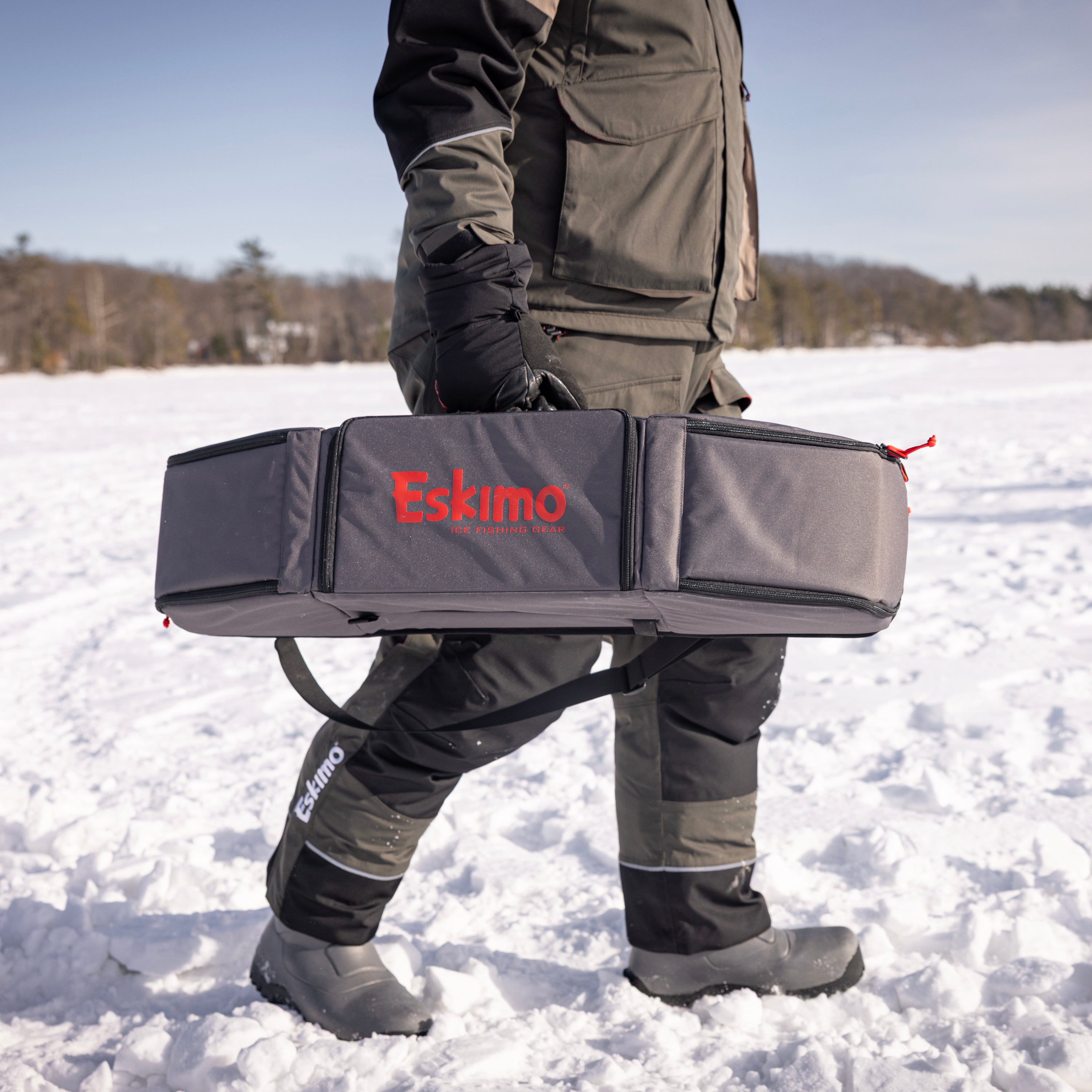No-snag rod tubes on Eskimo 32-inch rod locker for easy sliding in and out of ice fishing rods