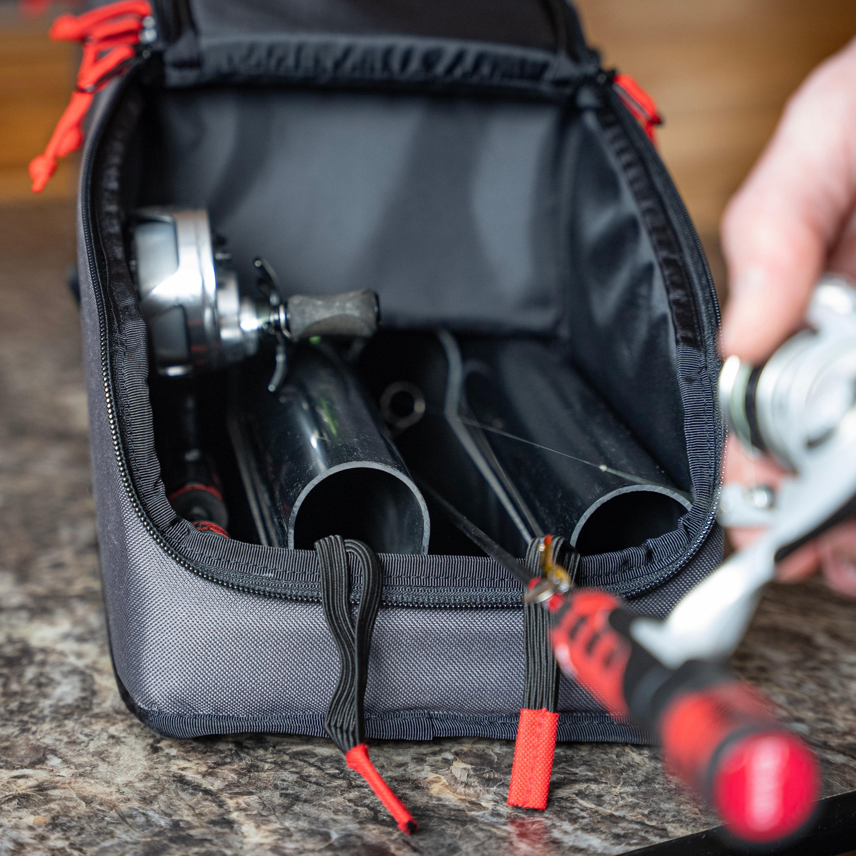 Durable YKK zipper on Eskimo 32-inch rod locker providing secure closure and long-lasting use