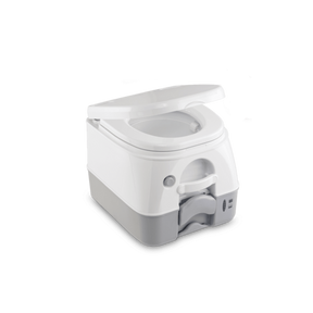 Close-up of the Dometic 970 toilet's push-button flush for a powerful and hygienic bowl clearance.