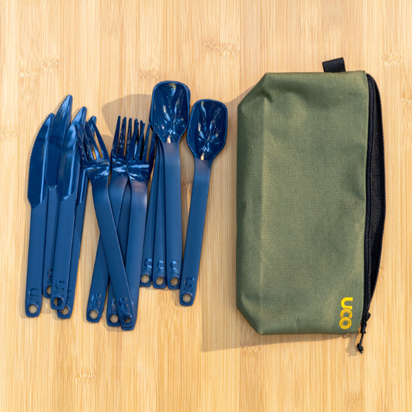 Durable camping utensil set, dishwasher-safe forks, knives, and spoons for four people