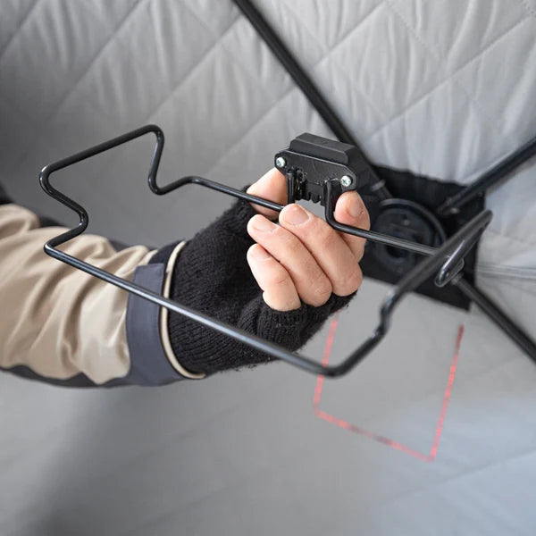 Eskimo E-Hub Waste Bag Holder for keeping ice fishing shelters clean and organized