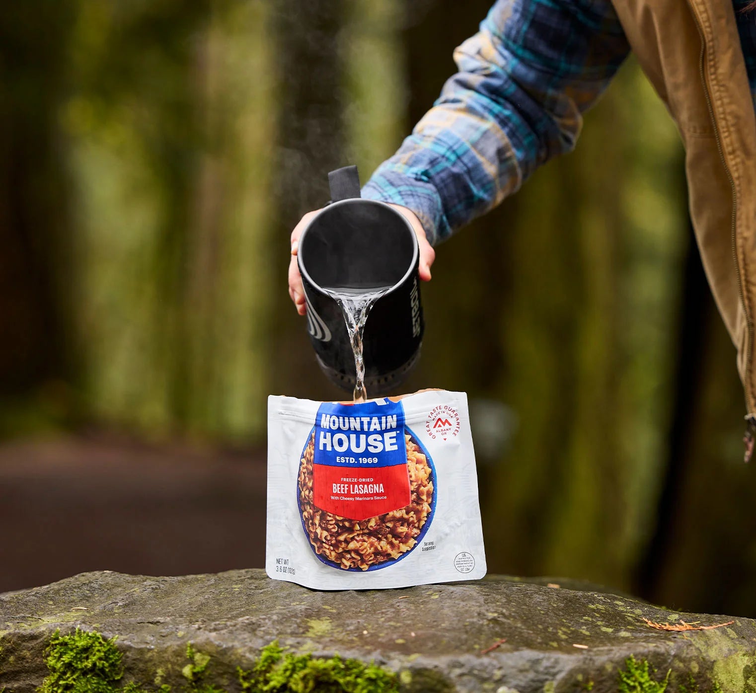 Back of Mountain House Spaghetti with Beef Marinara pouch showing nutrition facts and preparation instructions