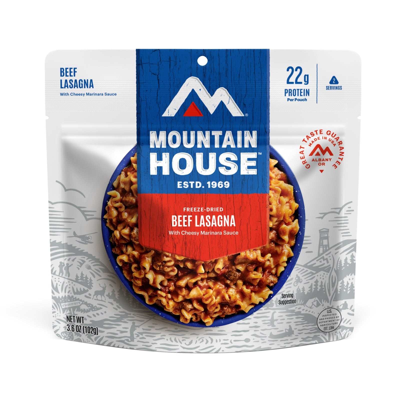 Front view of Mountain House Spaghetti with Beef Marinara freeze-dried meal pouch